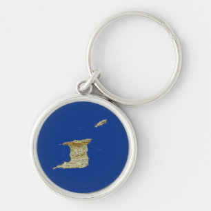 Trinidad och Tobago Karta Keychain Rund Silverfärgad Nyckelring