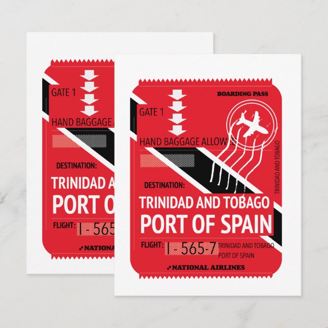 Trinidad och Tobago Port of Spain resebiljett (Fram/baksida)