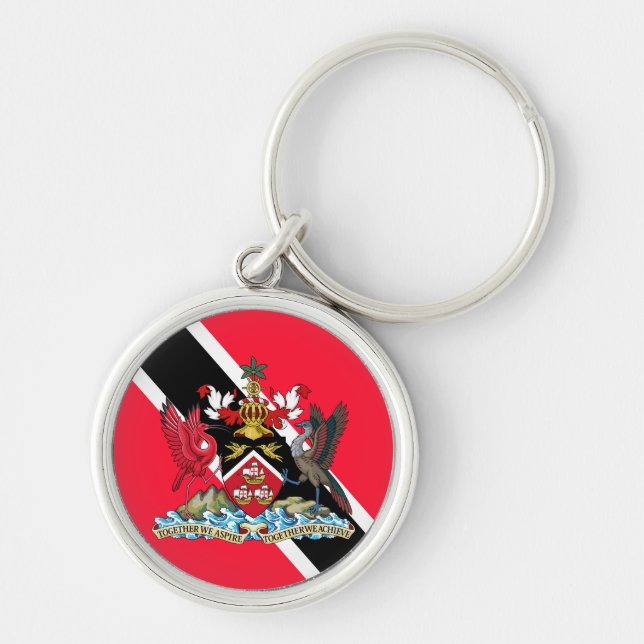 Trinidad och Tobago Rund Silverfärgad Nyckelring (Framsidan)