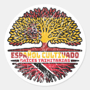 Trinidad och Tobago Spain Träd Roots Flagga Runt Klistermärke