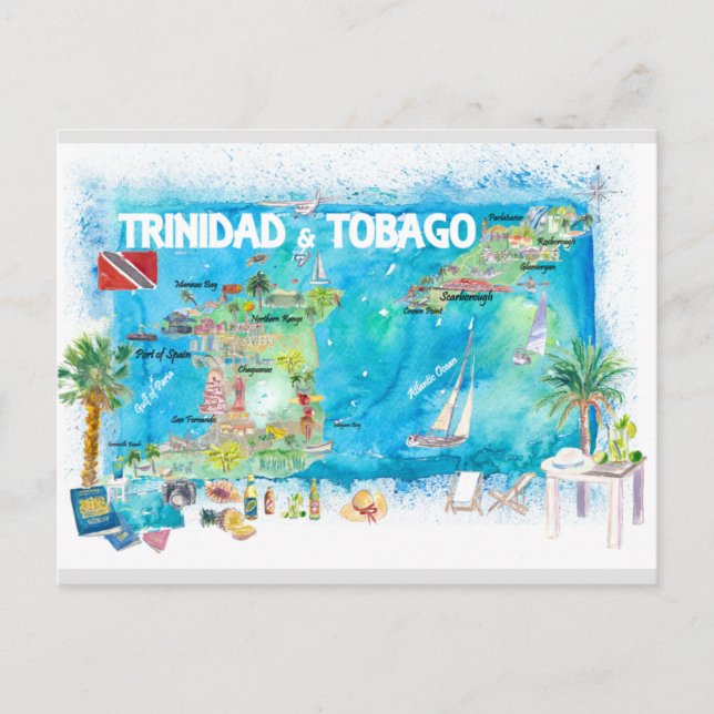Trinidad & Tobago Antilles Illustrated Travel Kart Helg Vykort (Framsida)