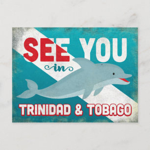 Trinidad & Tobago Dolphin - Retro Vintage resor Vykort
