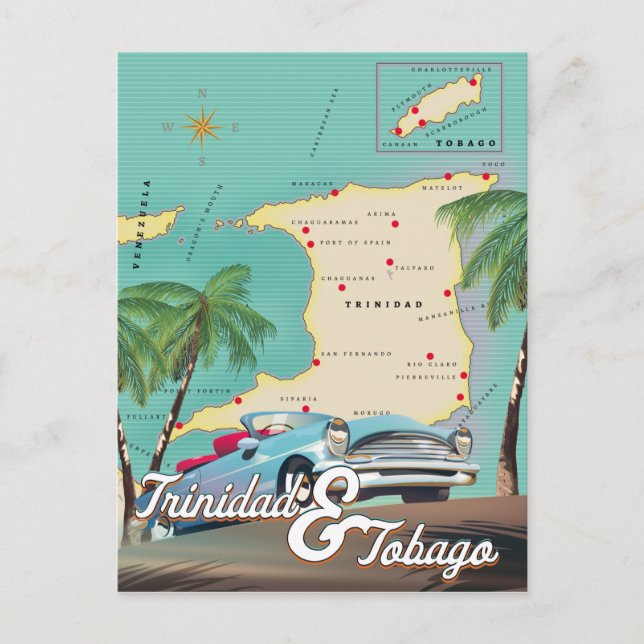 Trinidad & Tobago-reseaffisch Vykort (Framsida)