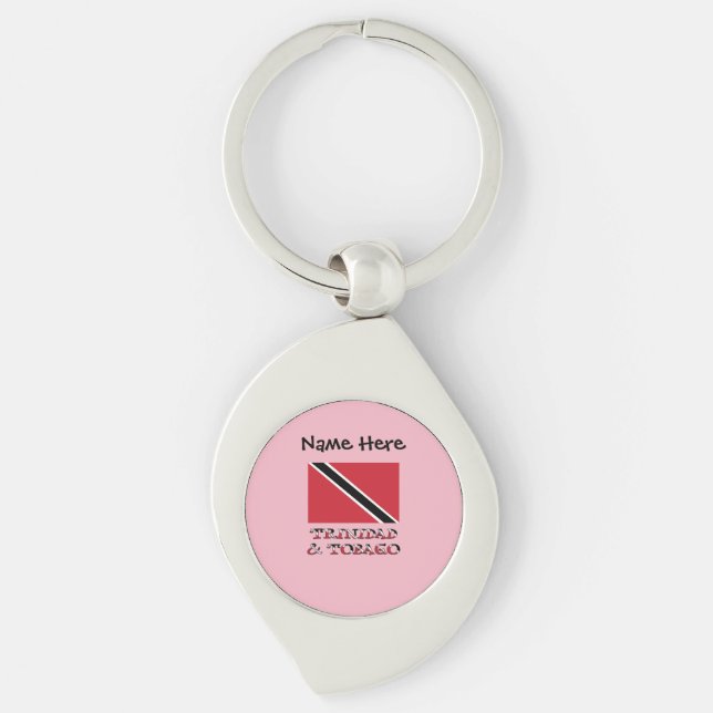 Trinidad Tobago Trinidadian Flagga Black Personali Swirl Silverfärgad Nyckelring (Framsidan)