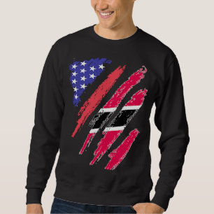 Trinidadian American Patriot Grown Heart Flagga St Lång Ärmad Tröja