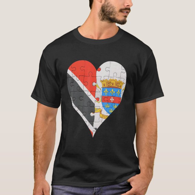 Trinidadian & Tobagoan St Barts Flagga Heart T Shirt (Framsida)