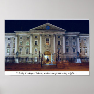 Trinity College porticio på natten, Dublin Ireland Poster