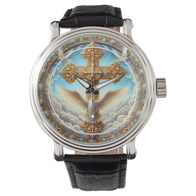 Trinity Dove Cross Golden Wall Armbandsur (Framsida)