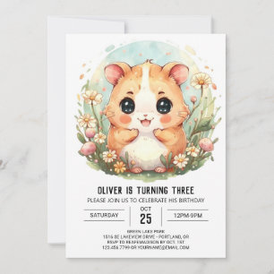 Trintable Cute Hamster Birthday Inbjudningar