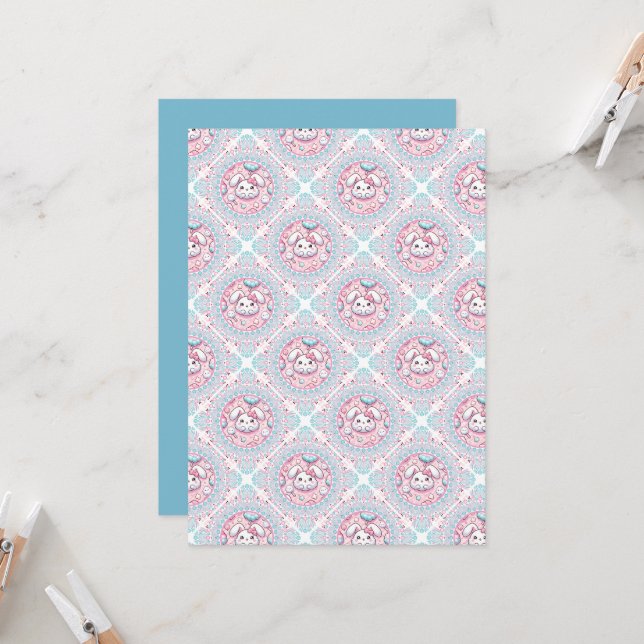 Trintable Cute Pastel Kawaii Bunny Diamond Tile Inbjudningar (Fram/Back In Situ)