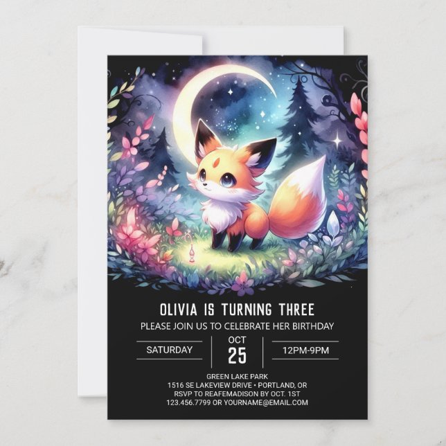 Trintable Dreamy Fox Birthday Inbjudningar (Framsida)