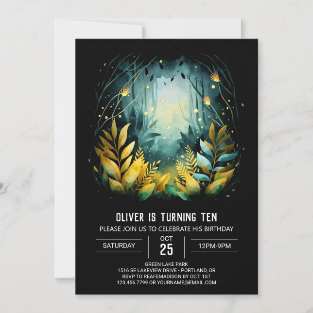 Trintable Fireflies Pastel Woodland Birthday Inbjudningar (Framsida)