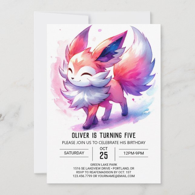Trintable Fox Birthday Inbjudningar (Framsida)