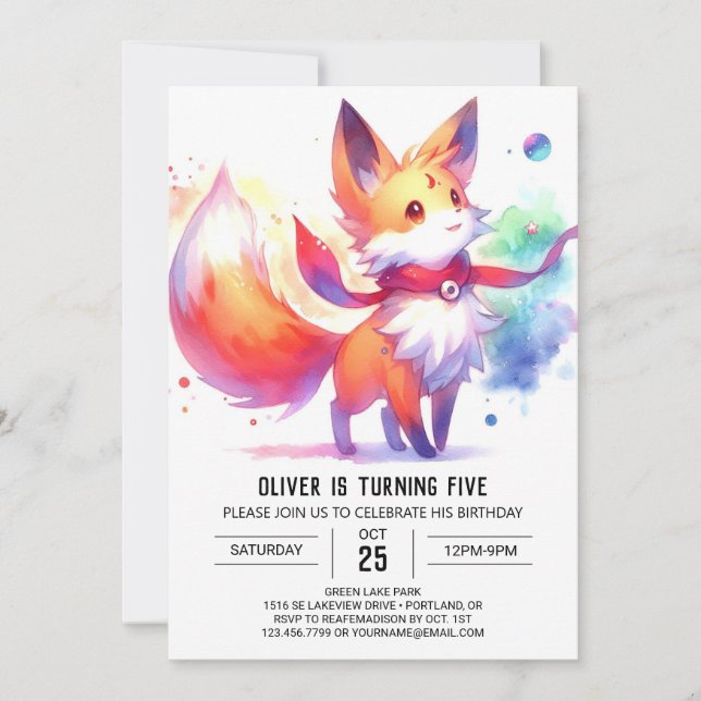 Trintable Fox Birthday Inbjudningar (Framsida)