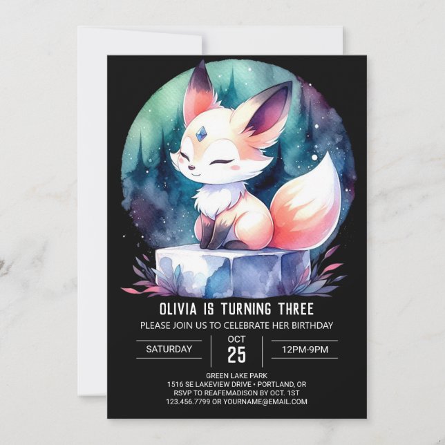 Trintable Fox Birthday Inbjudningar (Framsida)