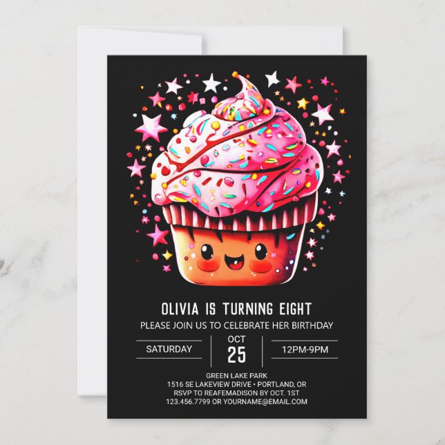Trintable Girly Chocolate Muffin Girl Birthday Inbjudningar (Framsida)