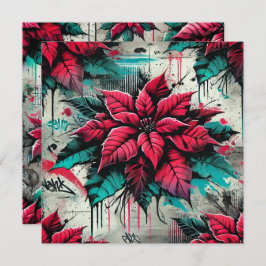 Trintable Grungy Poinsettia Graffiti Scrapbook Inbjudningar