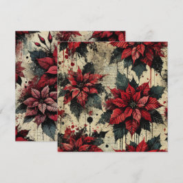 Trintable Grungy Poinsettia Newsprint Skrapbook Inbjudningar