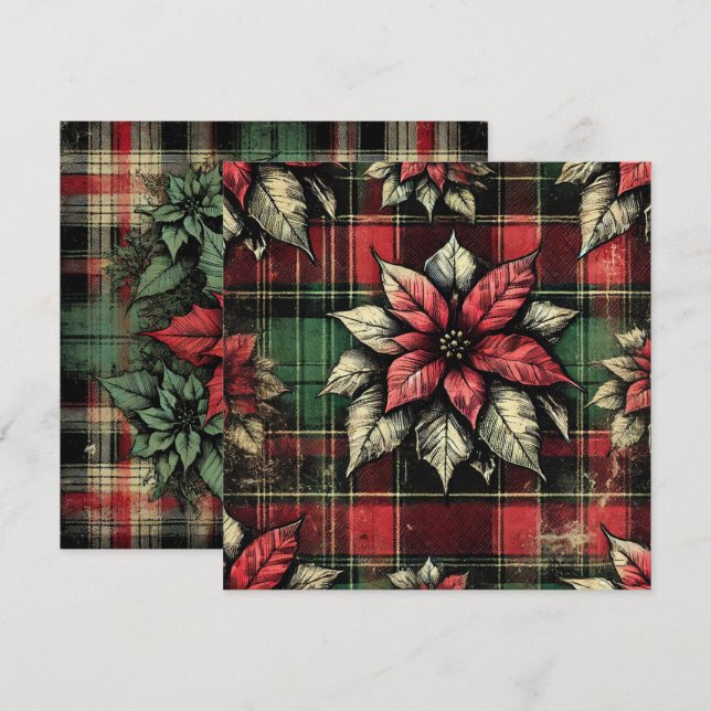 Trintable Grungy Poinsettia Play Fabric-skrapbok Inbjudningar (Fram/baksida)