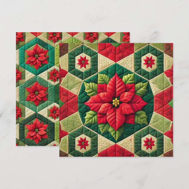 Trintable Hexagon Patchwork Poinsettia Scrapbook Inbjudningar (Fram/baksida)