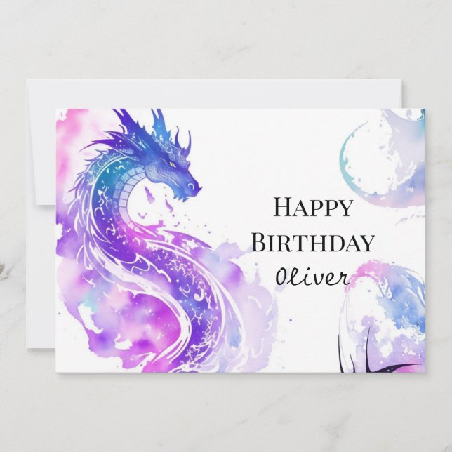Trintable Majestic Dragon Birthday Kort (Framsida)
