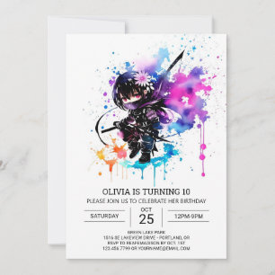 Trintable Modern Ninja Girl Birthday Inbjudningar