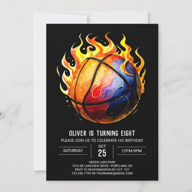 Trintable Pastel Basketball Birthday, lycklig Inbjudningar (Framsida)