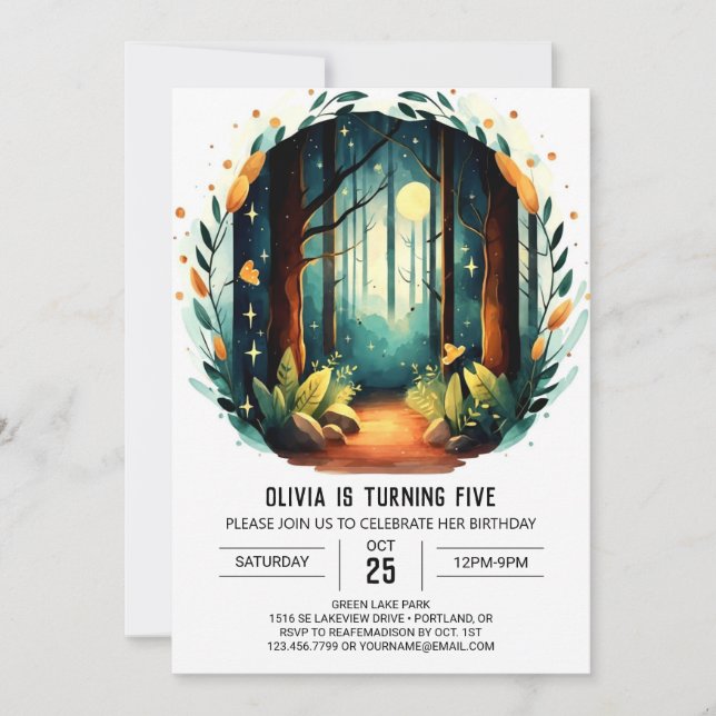 Trintable Pastel Forest Woodland Birthday Inbjudningar (Framsida)
