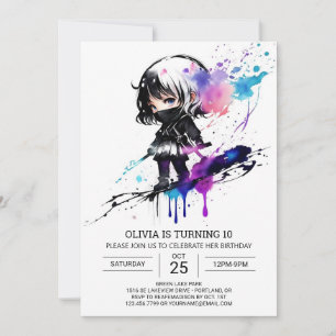 Trintable Pastel Ninja Girl Birthday Inbjudningar