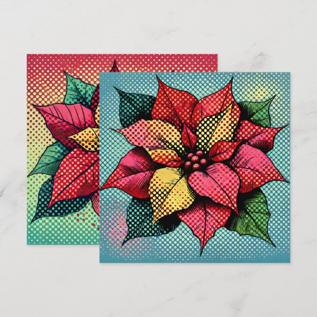Trintable Raster Pop Art Poinsettia-skrapbok Inbjudningar (Fram/baksida)