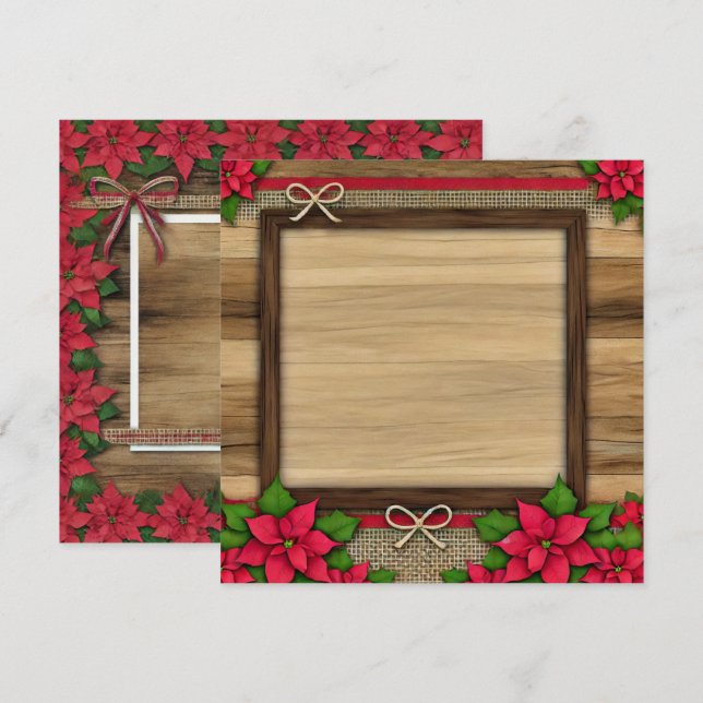 Trintable Rustic Wooden Poinsettia Ram Inbjudningar (Fram/baksida)