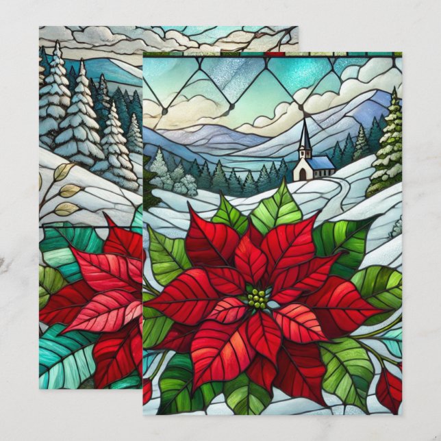 Trintable Scenia Winter Poinsettia Stached Glass Inbjudningar (Fram/baksida)