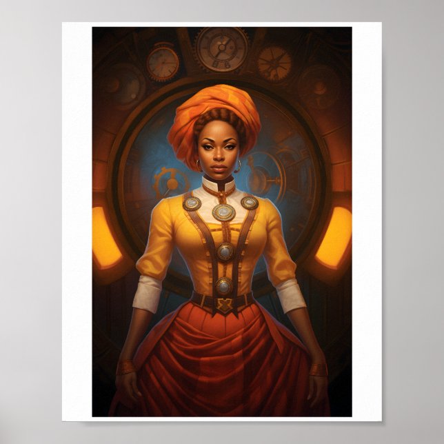 Trintable Steampunk African Dam Faux Bläck 052 Poster (Framsidan)