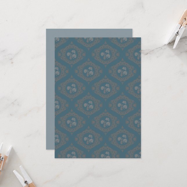 Trintable Teal Tapestry Rococo Mandala Ogee Damask Inbjudningar (Fram/Back In Situ)