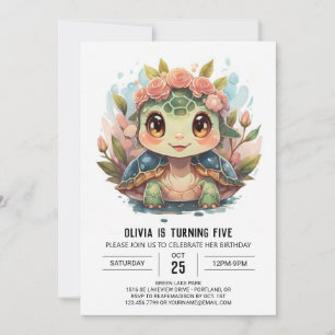 Trintable Turtle Girl Birthday Inbjudningar