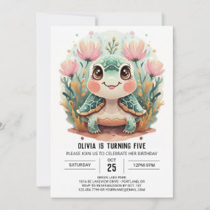 Trintable Underwater Turtle Girl Birthday Inbjudningar