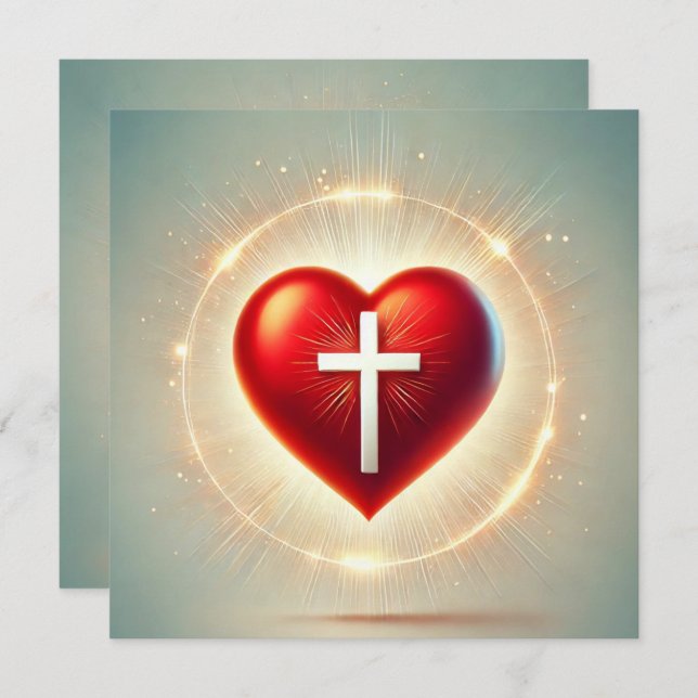 Trintable Vibrant Red Heart Christian Scrapbook Inbjudningar (Fram/baksida)