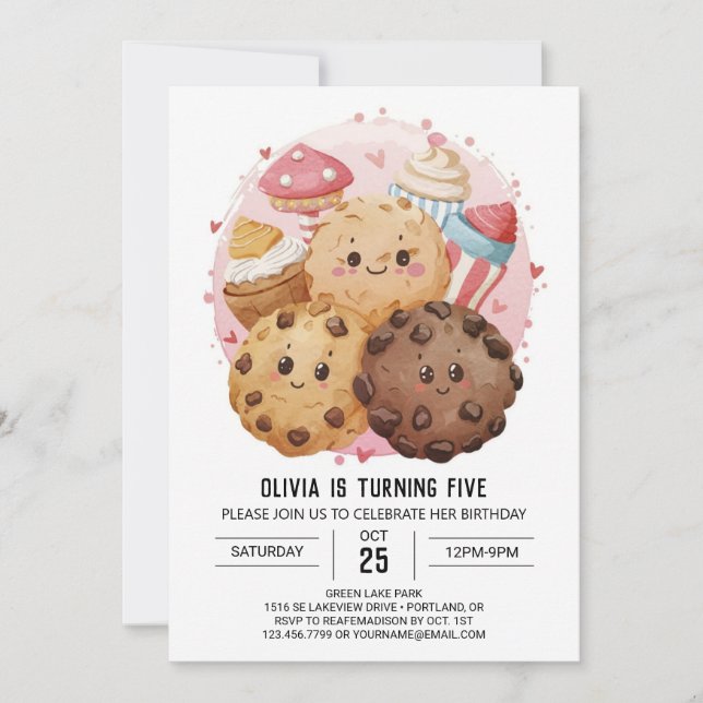 Trintable Watercolor Candy Cookies Birthday Inbjudningar (Framsida)