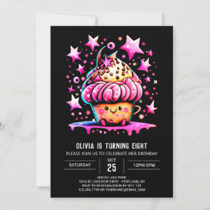 Trintable Watercolor Elegance Muffin Girl Birthday Inbjudningar
