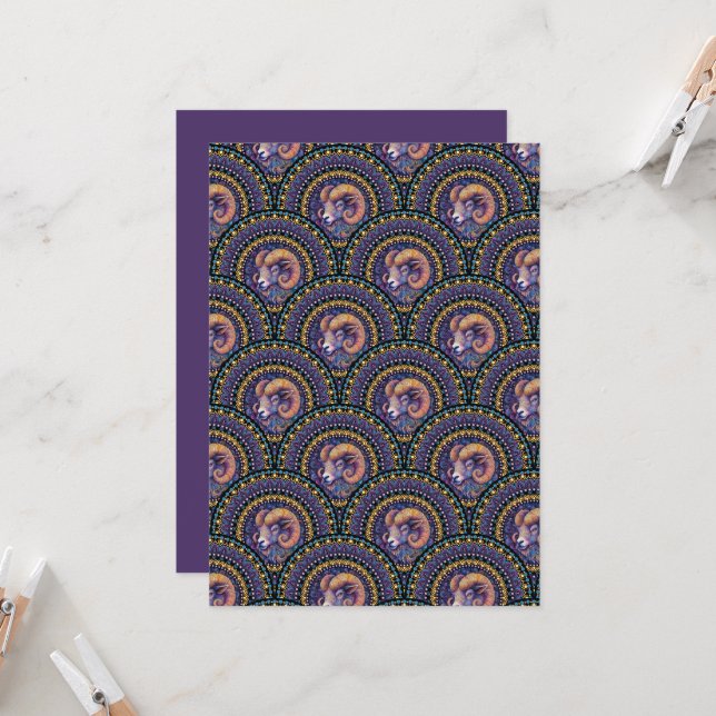 Trintable Whimsical Aries Zodiac Mandala Art Deco Inbjudningar (Fram/Back In Situ)