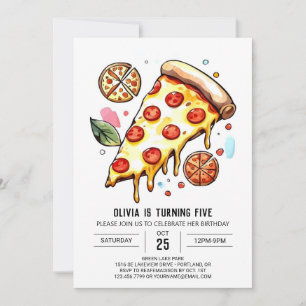 Trintable Whimsical Pizza Birthday Inbjudningar