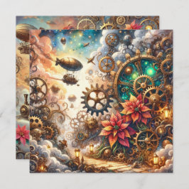 Trintable Whimsical Steampunk Poinsettia Scrapbook Inbjudningar