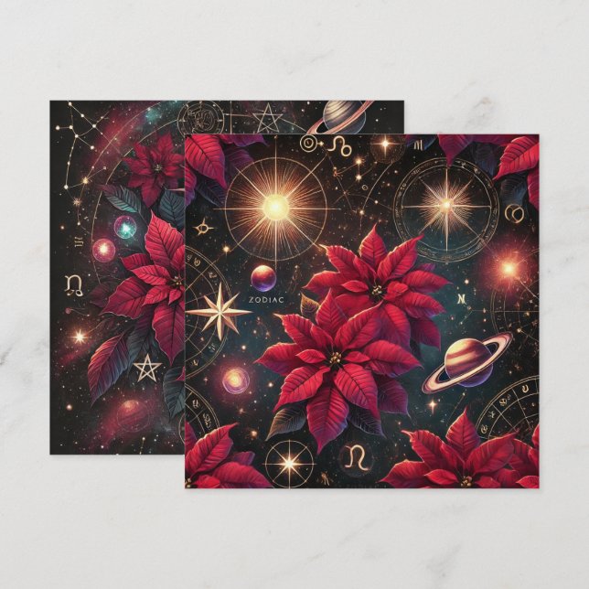 Trintable Witchy Celestial Poinsettia Scrapbook Inbjudningar (Fram/baksida)