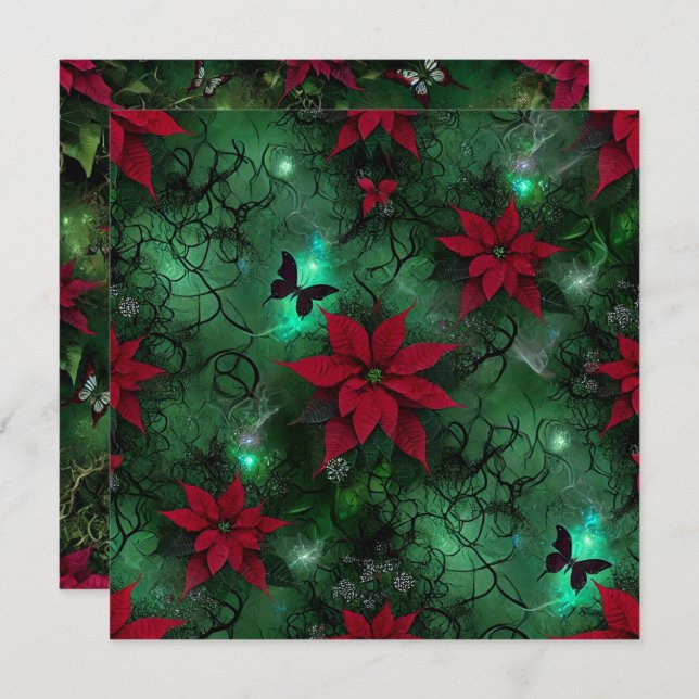 Trintable Witchy Magic Forest Poinsettia Scrapbook Inbjudningar (Fram/baksida)