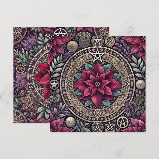 Trintable Witchy Poinsettia Mandala-skrapbok Inbjudningar (Fram/baksida)