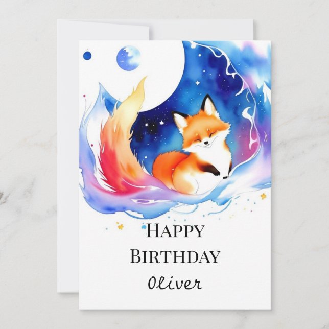 Trintable Woodland Fox Birthday Kort (Framsida)