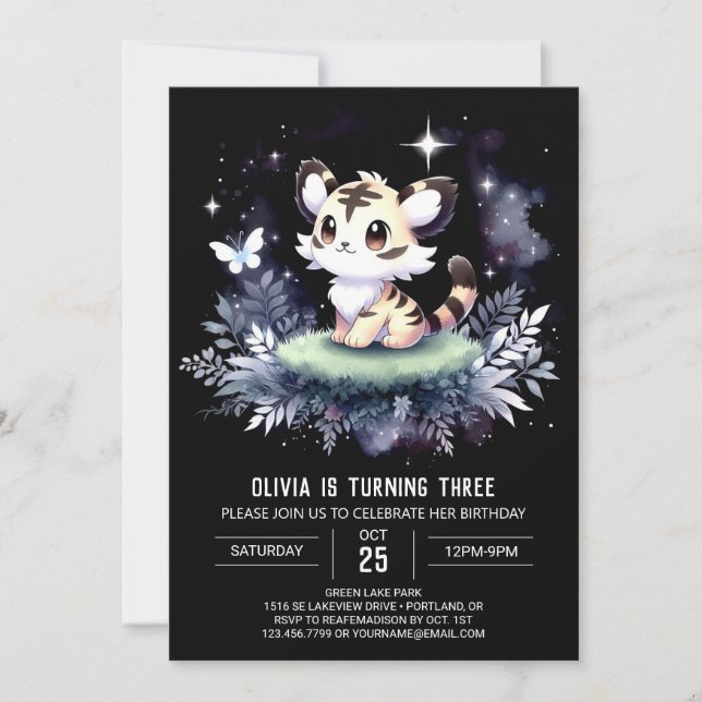 Trintable Woodland Tiger Birthday Inbjudningar (Framsida)