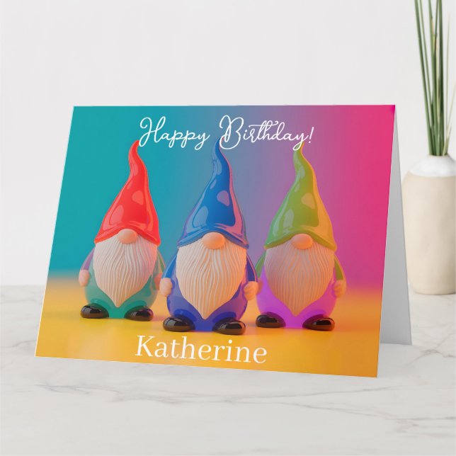 Trio av glänsande keramiska trädgårdstomtefigurer  kort (Framsida)