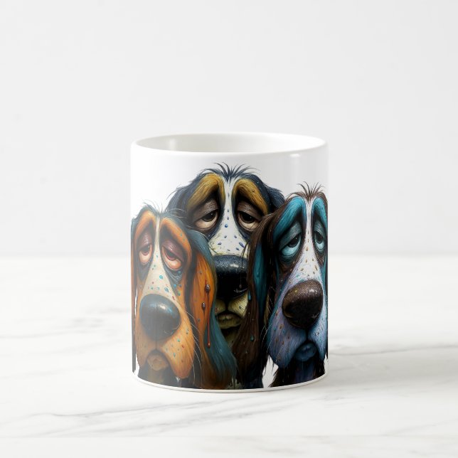 Trio av grälsjuka hundar med komisk attityd kaffemugg (Center)
