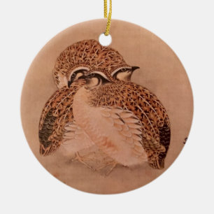 Trio av Quail Julgransprydnad Keramik